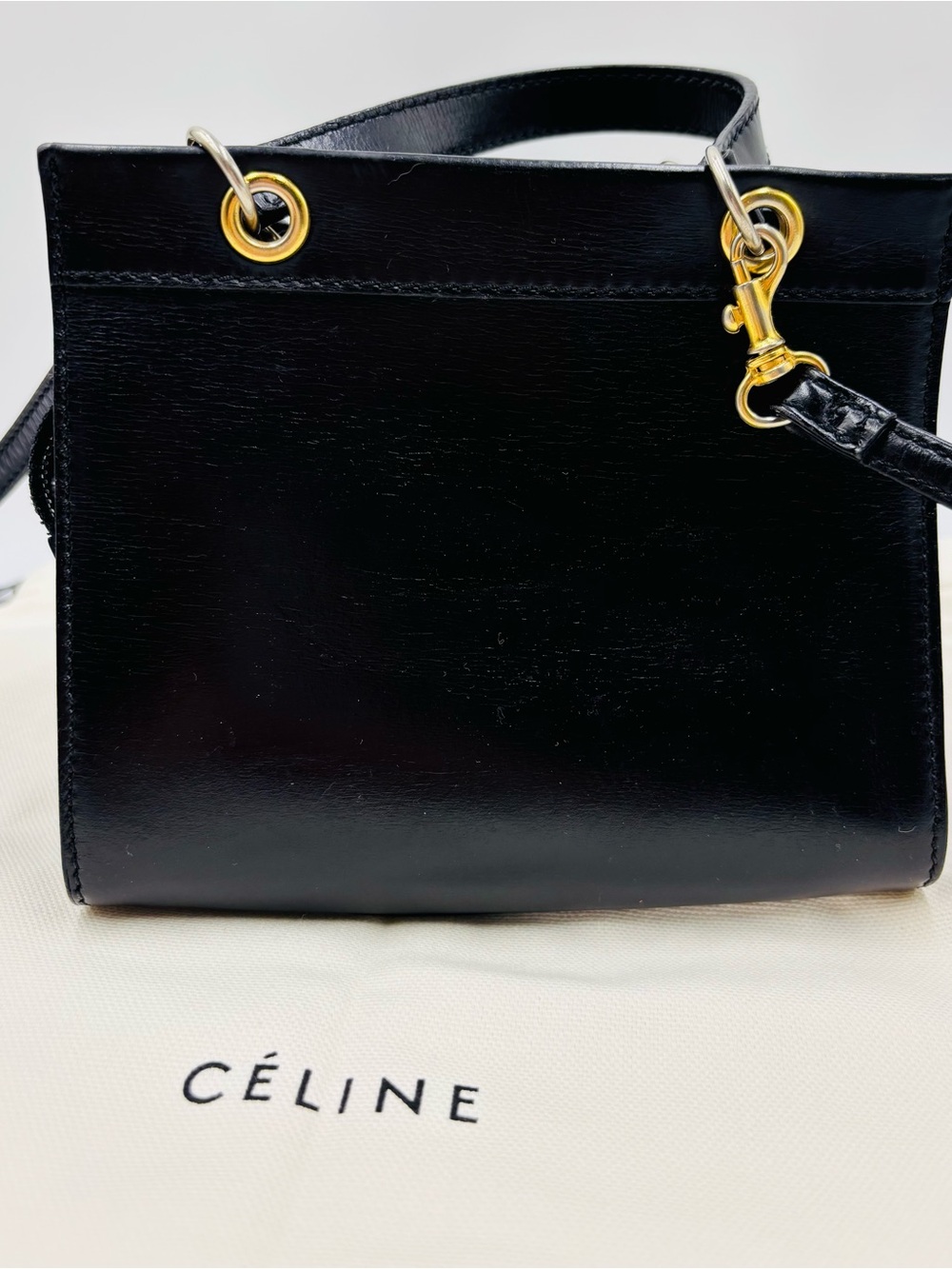 Vintage Celine Black Leather Crossbody Mini Bag with Gold Hardware - Picture 9 of 16